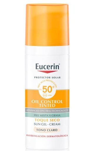 Eucerin Oil Control Tinted Sun Gel Cream Toque Seco Facial Tono Claro